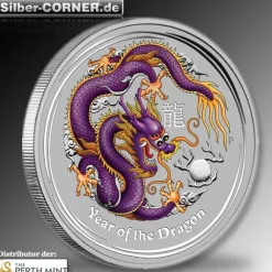 Lunar II Drache purple 1 Oz Silber 2012*
