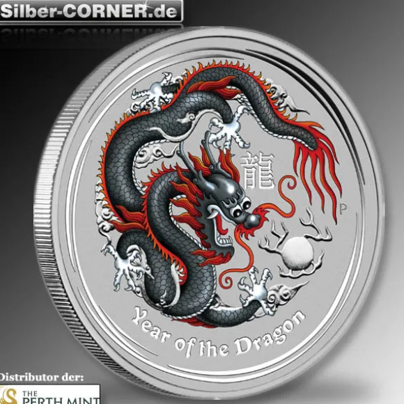 Lunar II Drache schwarz 1 Oz Silber 2012*
