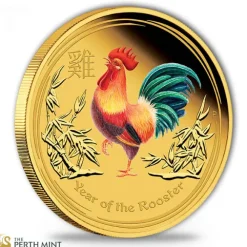 Lunar II - Hahn - 2017 1 Oz Gold Proof - farbig -