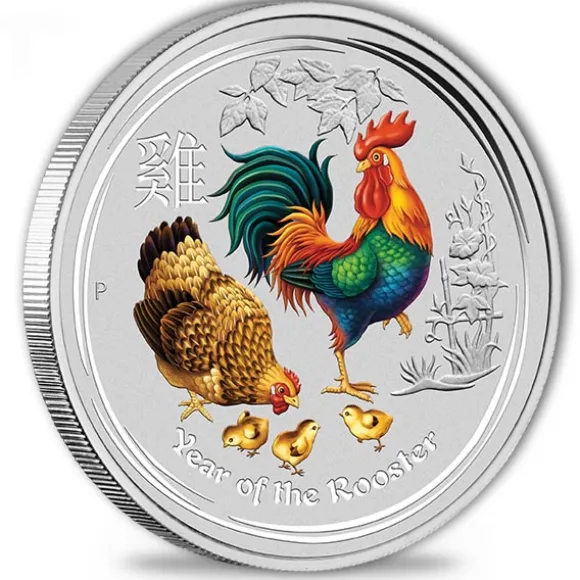 Lunar II Hahn 2 Oz Silber farbig 2017 *