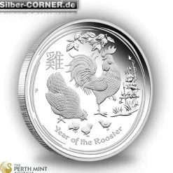 Lunar II - Hahn - 2 Oz Silber Proof + Zertifikat *