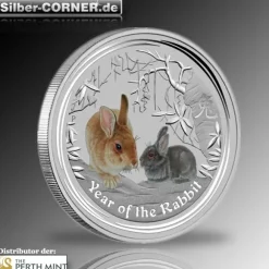 Lunar II - Hase - 1 Oz Silber farbig 2011*