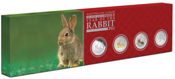 Lunar II Hase Typeset Silber 4 x 1 Unze 2011*