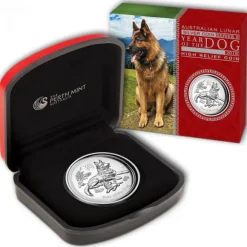 Lunar II Hund 1 Oz Silber High Relief 2018 +Box +COA
