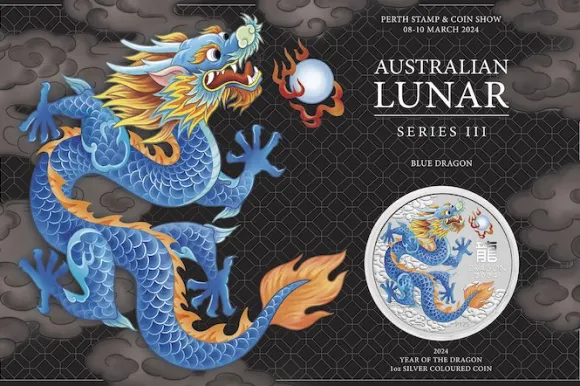 Lunar III 1 Oz Silber Blue Drache im Blister 2024