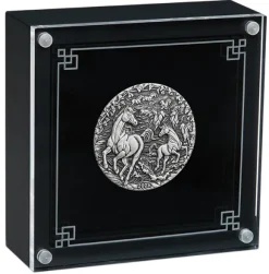 Lunar III - Pferd - 2 Oz Silber Antik Finish 2026 +Box +COA