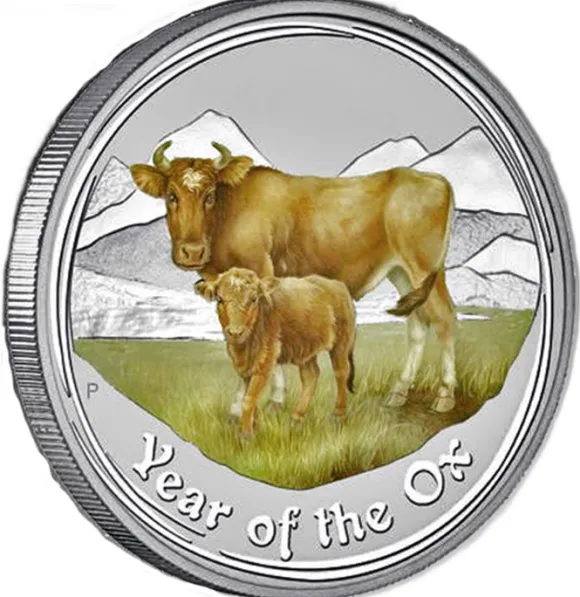 Lunar II - Ochse - 2 Oz Silber farbig 2009*