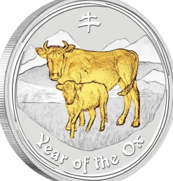 Lunar II Ochse 1 Oz Silber gilded 2009 + Box + Zertifikat*
