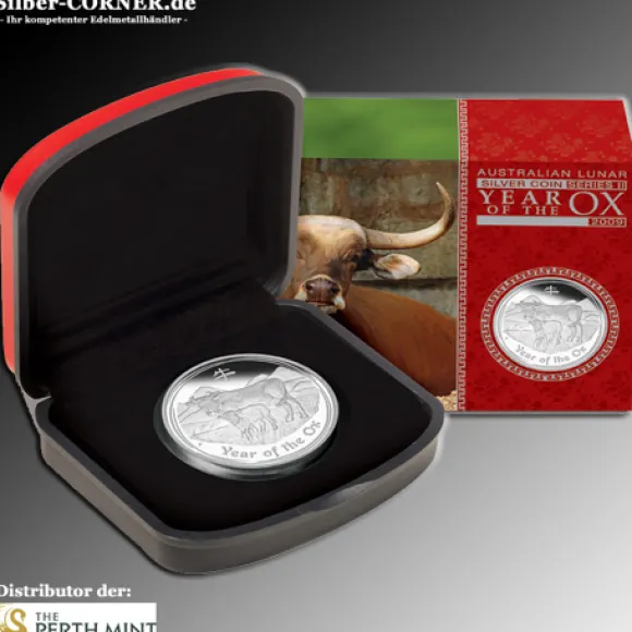 Lunar II Ochse 1 Oz Silber Proof 2009 + Box + Zertifikat*