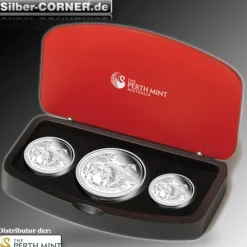 Lunar II - Pferd -3-Coin Set Proof Silber 2014 +Box +COA *