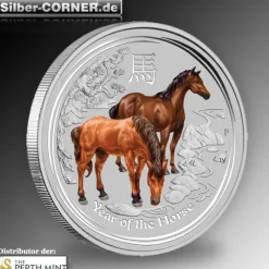 Lunar II - Pferd - 1 Oz Silber farbig 2014*