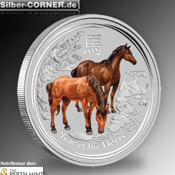 Lunar II - Pferd - 1 Oz Silber farbig 2014*