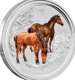 Lunar II Pferd 2 Oz Silber farbig 2014*