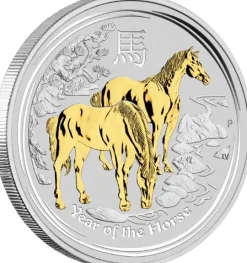 Lunar II - Pferd - 1 Oz Silber gilded 2014 + Box + COA *