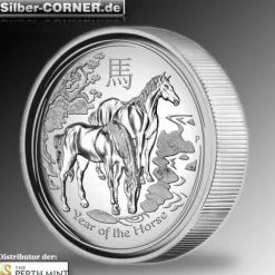 Lunar II - Pferd - 1 Oz Silber High Relief 2014 +Box +COA*