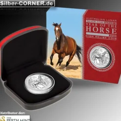 Lunar II - Pferd - 1 Oz Silber High Relief 2014 +Box +COA*