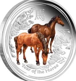 Lunar II Pferd 2 Oz Silber Proof farbig ANDA Special 2014*