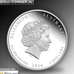 Lunar II Pferd 2 Oz Silber Proof farbig ANDA Special 2014*