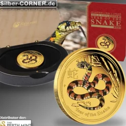 Lunar II Schlange 1/10 Oz Gold Proof farbig + Box + COA