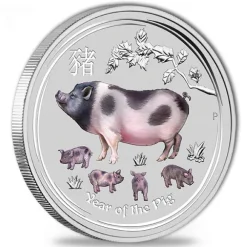 Lunar II - Schwein - 1 KG Silber farbig 2019*