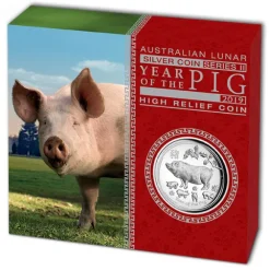 Lunar II Schwein 1 Oz Silber High Relief 2019 +Box +COA*