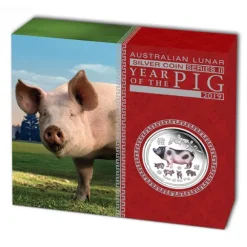 Lunar II - Schwein - 1 Oz Silber Proof farbig 2019 +Box +COA*