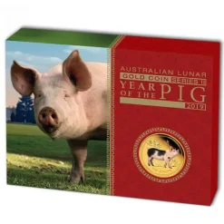 Lunar II - Schwein - 1 Unze Gold Proof farbig +Box +COA