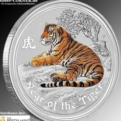 Lunar II Tiger 2 Oz Silber farbig 2010*