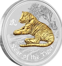 Lunar II Tiger 1 Oz Silber gilded 2010 + Box + COA*
