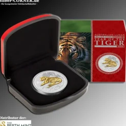 Lunar II Tiger 1 Oz Silber gilded 2010 + Box + COA*