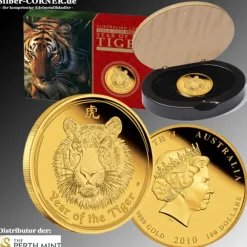 Lunar II - Tiger - 1 Unze Gold Proof 2010 + Box + COA