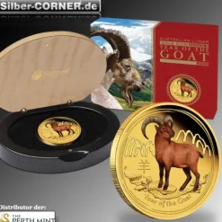 Lunar II Ziege 1/4 Oz Gold Proof farbig + Box + CoA