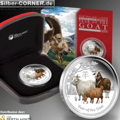 Lunar II Ziege 1/2 Oz Silber farbig Proof 2013 +Box +CoA*