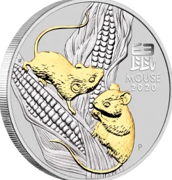 Lunar 3 - Maus - 1 Oz Silber gilded 2020 + Box + CoA *