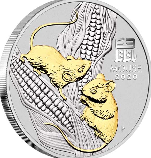 Lunar 3 - Maus - 1 Oz Silber gilded 2020 + CoA ohne Box*
