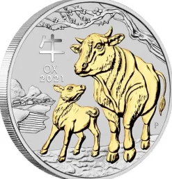Lunar 3 - Ochse - 1 Oz Silber gilded + Box + Zertifikat*