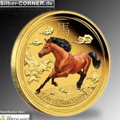 Lunar Pferd 1/10 Oz Gold Proof farbig + Box + COA