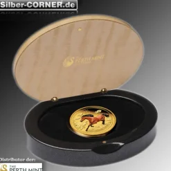 Lunar Pferd 1/10 Oz Gold Proof farbig + Box + COA