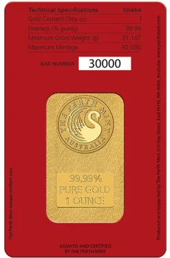 Lunar Schlange 2025 1 Oz Gold Minted Barren im Blister
