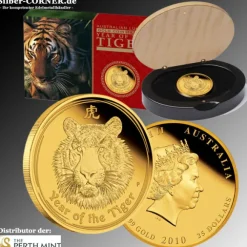 Lunar "Tiger" 2010 1/4 Oz Gold Proof + Box + Zerti.