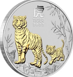 Lunar 3 - Tiger - 1 Unze Silber vergoldet "ohne Box" +COA*