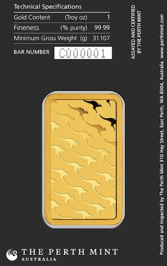 Perth Mint 1 Unze Goldbarren - Känguru -