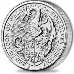 Queens Beasts -Red Dragon of Wales - 2 Oz Silber 2017*