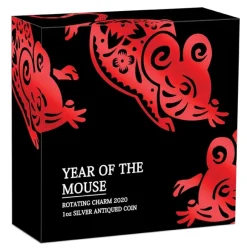 Rotating Maus 1 Oz Silber Antik 2020 + Box +COA*