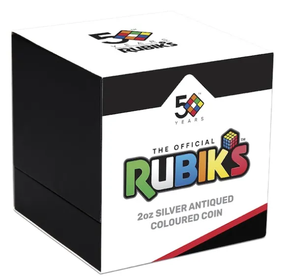 Rubiks Cube - 50 Jahre - 2 Oz Silber Antik Colored Coin 2024*