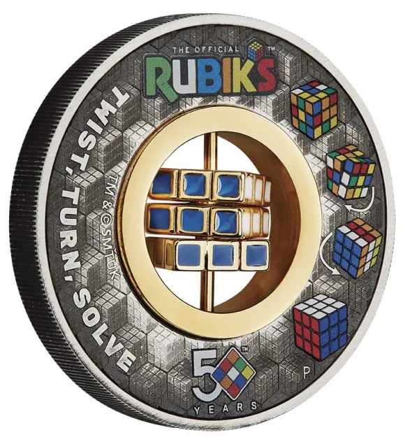 Rubiks Cube - 50 Jahre - 2 Oz Silber Antik Colored Coin 2024*