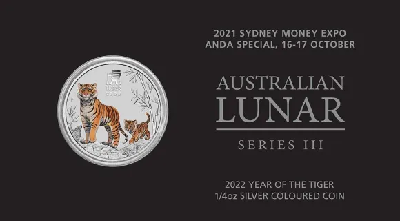 Sydney Coin Show - Lunar 3 Tiger 1/4 Oz Silber farbig + Blister*