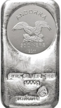 Umicore 1 Kg Silber Münzbarren Andorra 30 Diners*