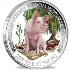 Wealth & Wisdom Schwein 2019 2 x 1 Oz Silber Proof *