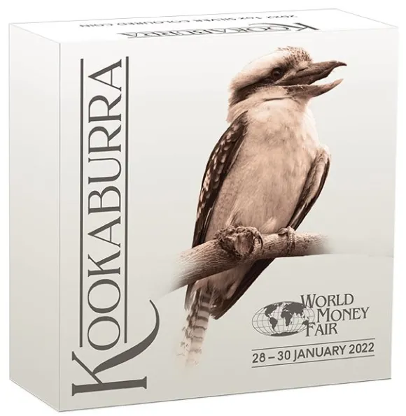 World Money Fair - Kookaburra 1 Unze Silber farbig 2022 +Box +COA*